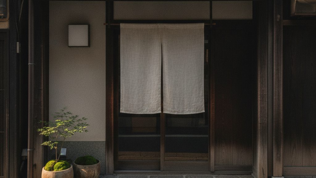 朝の光の中にある小さな飲食店の店先